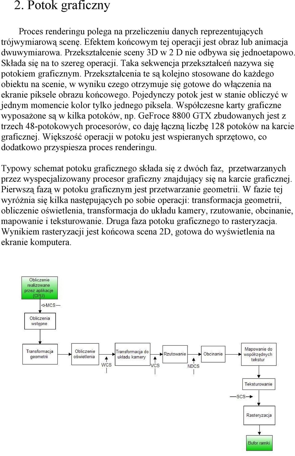 Przekształcenia te są kolejno stosowane do każdego obiektu na scenie, w wyniku czego otrzymuje się gotowe do włączenia na ekranie piksele obrazu końcowego.