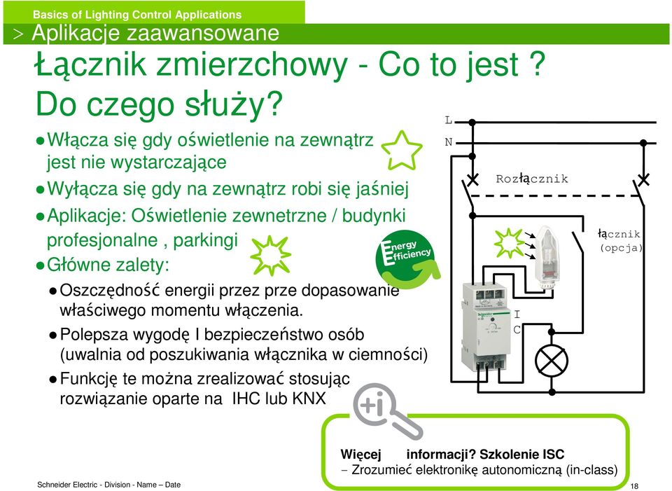 profesjonalne, parkingi Główne zalety: Oszczędność energii przez prze dopasowanie właściwego momentu włączenia.