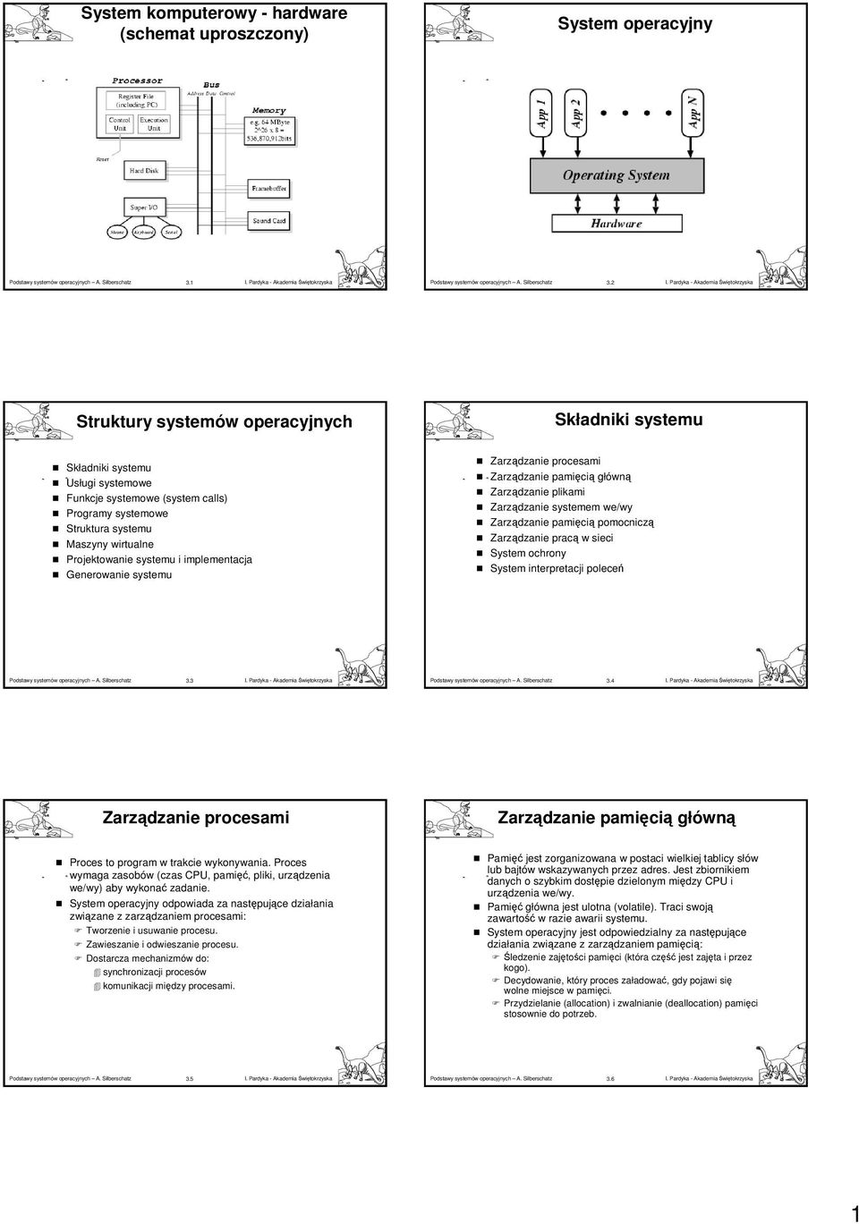 implementacja Generowanie systemu Zarządzanie procesami Zarządzanie pamięcią główną Zarządzanie plikami Zarządzanie systemem we/wy Zarządzanie pamięcią pomocniczą Zarządzanie pracą wsieci System