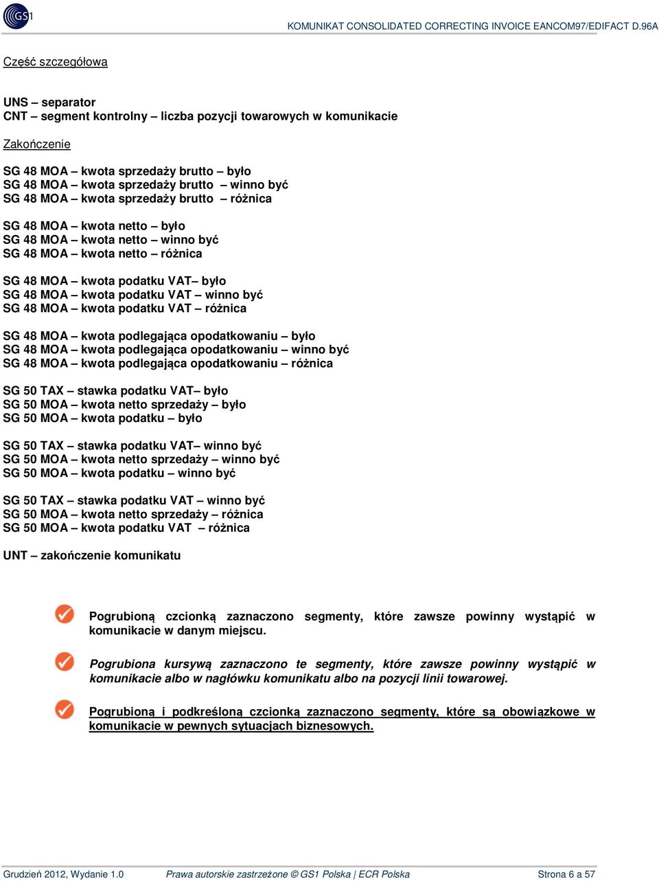 MOA kwota podatku VAT różnica SG 48 MOA kwota podlegająca opodatkowaniu było SG 48 MOA kwota podlegająca opodatkowaniu winno być SG 48 MOA kwota podlegająca opodatkowaniu różnica SG 50 TAX stawka