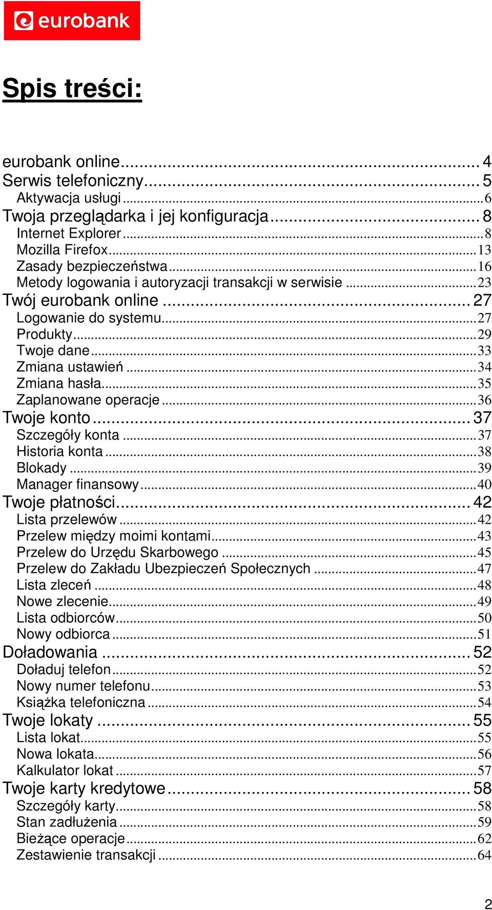 .. 35 Zaplanowane operacje... 36 Twoje konto... 37 Szczegóły konta... 37 Historia konta... 38 Blokady... 39 Manager finansowy... 40 Twoje płatności... 42 Lista przelewów.