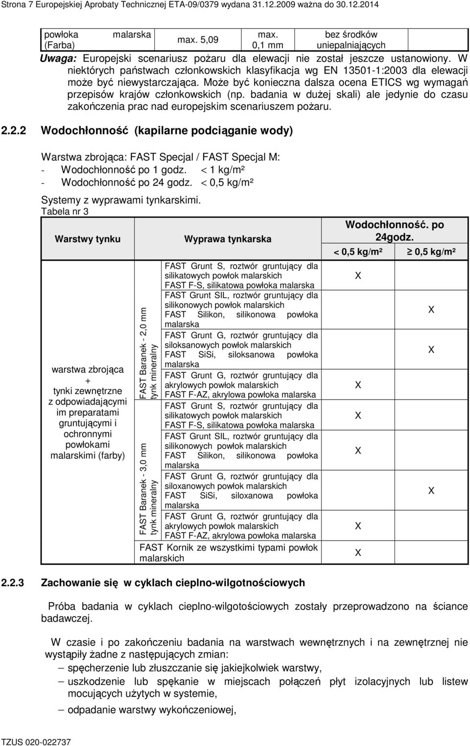 W niektórych państwach członkowskich klasyfikacja wg EN 135011:2003 dla elewacji może być niewystarczająca. Może być konieczna dalsza ocena ETICS wg wymagań przepisów krajów członkowskich (np.