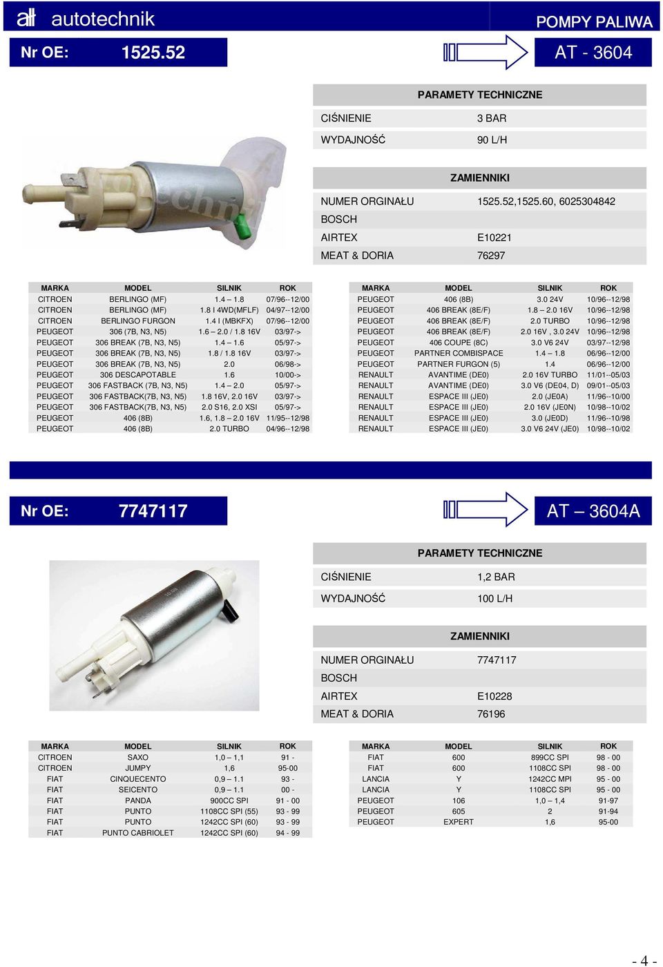 6 05/97-> PEUGEOT 306 BREAK (7B, N3, N5) 1.8 / 1.8 16V 03/97-> PEUGEOT 306 BREAK (7B, N3, N5) 2.0 06/98-> PEUGEOT 306 DESCAPOTABLE 1.6 10/00-> PEUGEOT 306 FASTBACK (7B, N3, N5) 1.4 2.