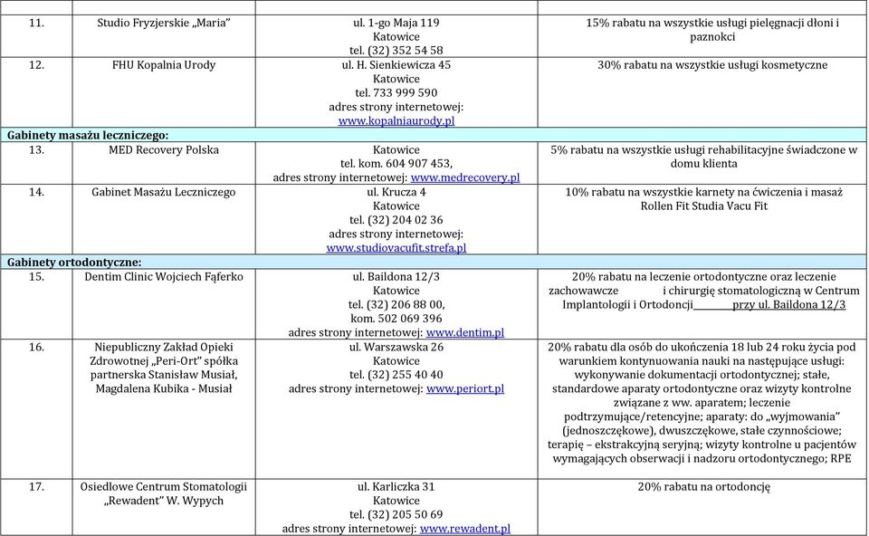 Dentim Clinic Wojciech Fąferko ul. Baildona 12/3 tel. (32) 206 88 00, kom. 502 069 396 16.