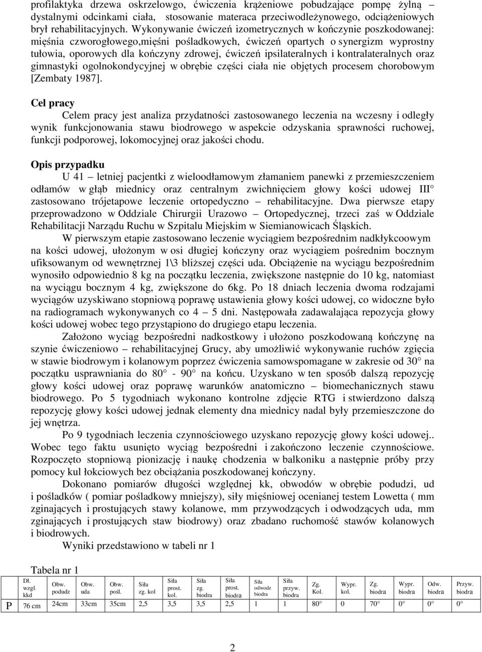 ipsilateralnych i kontralateralnych oraz gimnastyki ogolnokondycyjnej w obrębie części ciała nie objętych procesem chorobowym [Zembaty 1987].