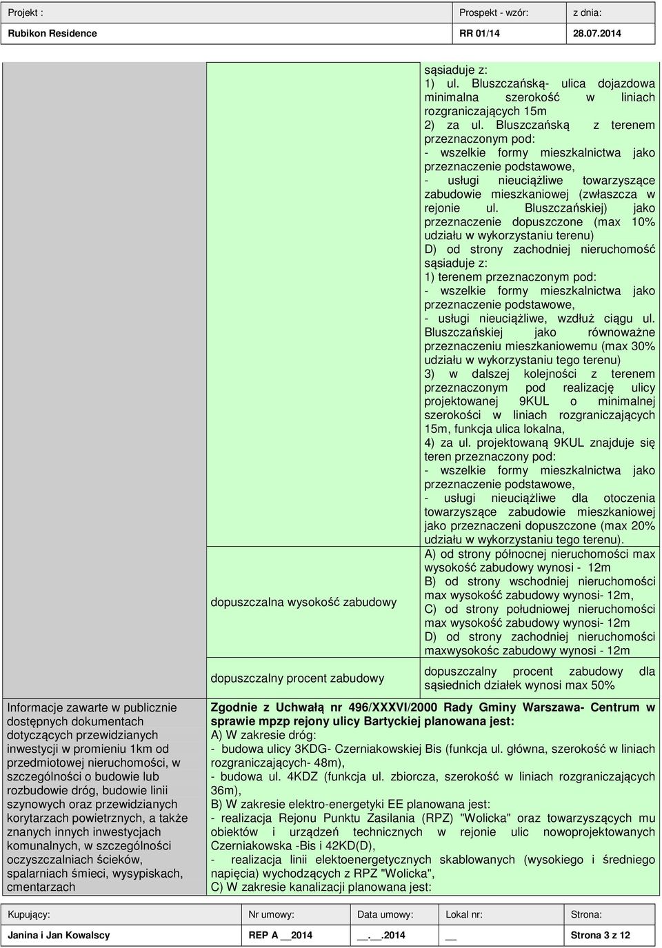 dopuszczalna wysokość zabudowy dopuszczalny procent zabudowy sąsiaduje z: 1) ul. Bluszczańską- ulica dojazdowa minimalna szerokość w liniach rozgraniczających 15m 2) za ul.