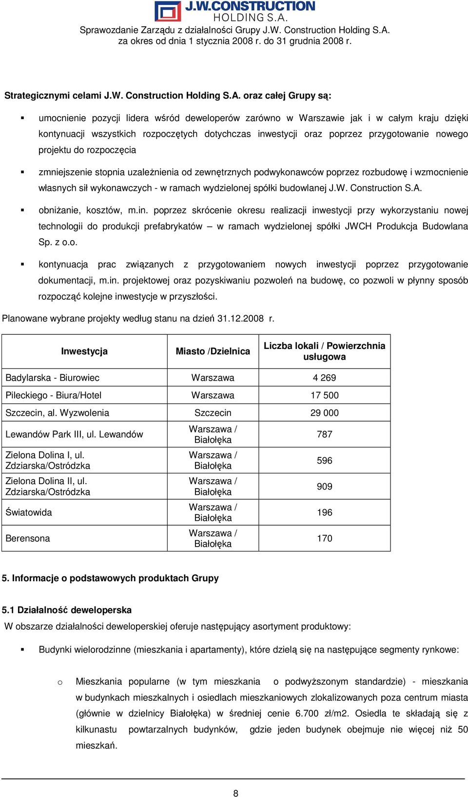 sił wykonawczych - w ramach wydzielonej spółki budowlanej S.A. obniŝanie, kosztów, m.in.