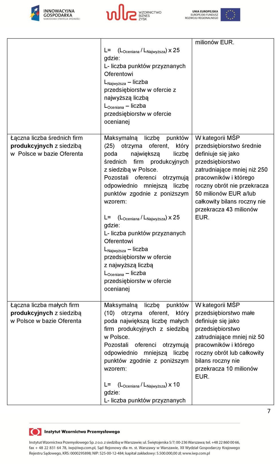 oferent, który poda największą liczbę średnich firm produkcyjnych z siedzibą w Polsce.