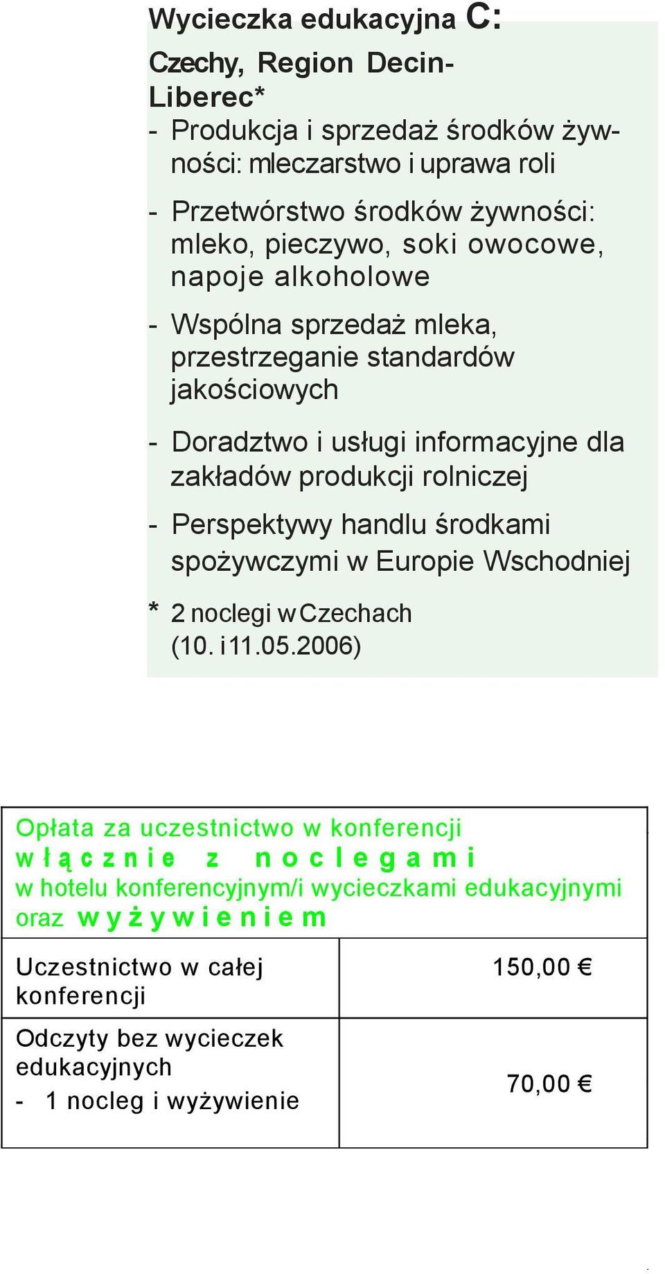 Perspektywy handlu środkami spożywczymi w Europie Wschodniej * 2 noclegi wczechach (10. i11.05.