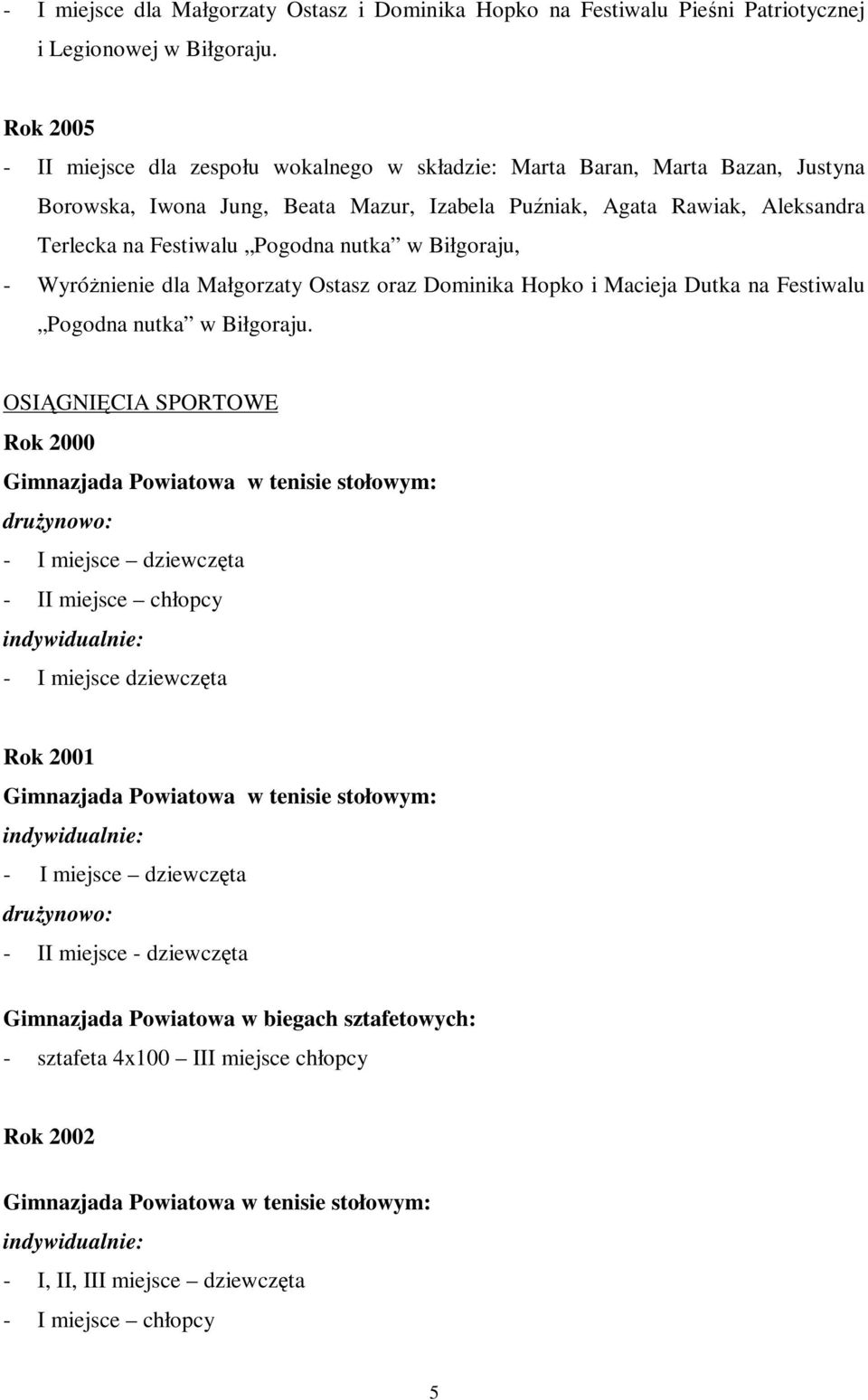 Festiwalu Pogodna nutka w Biłgoraju, - Wyróżnienie dla Małgorzaty Ostasz oraz Dominika Hopko i Macieja Dutka na Festiwalu Pogodna nutka w Biłgoraju.