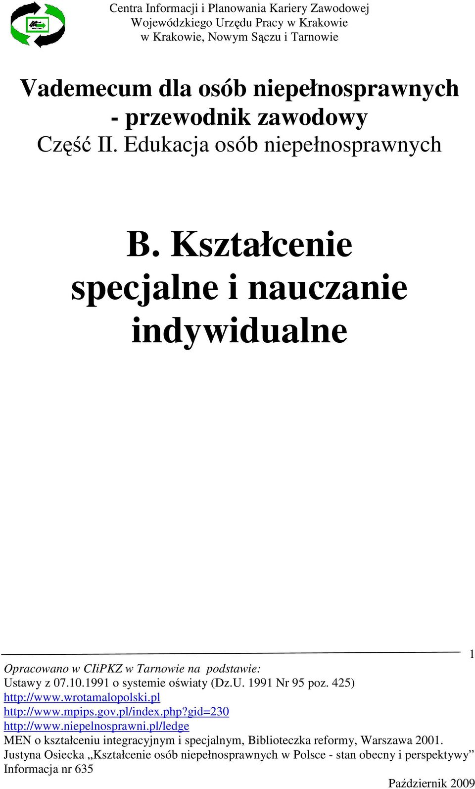 Edukacja osób niepełnosprawnych B.