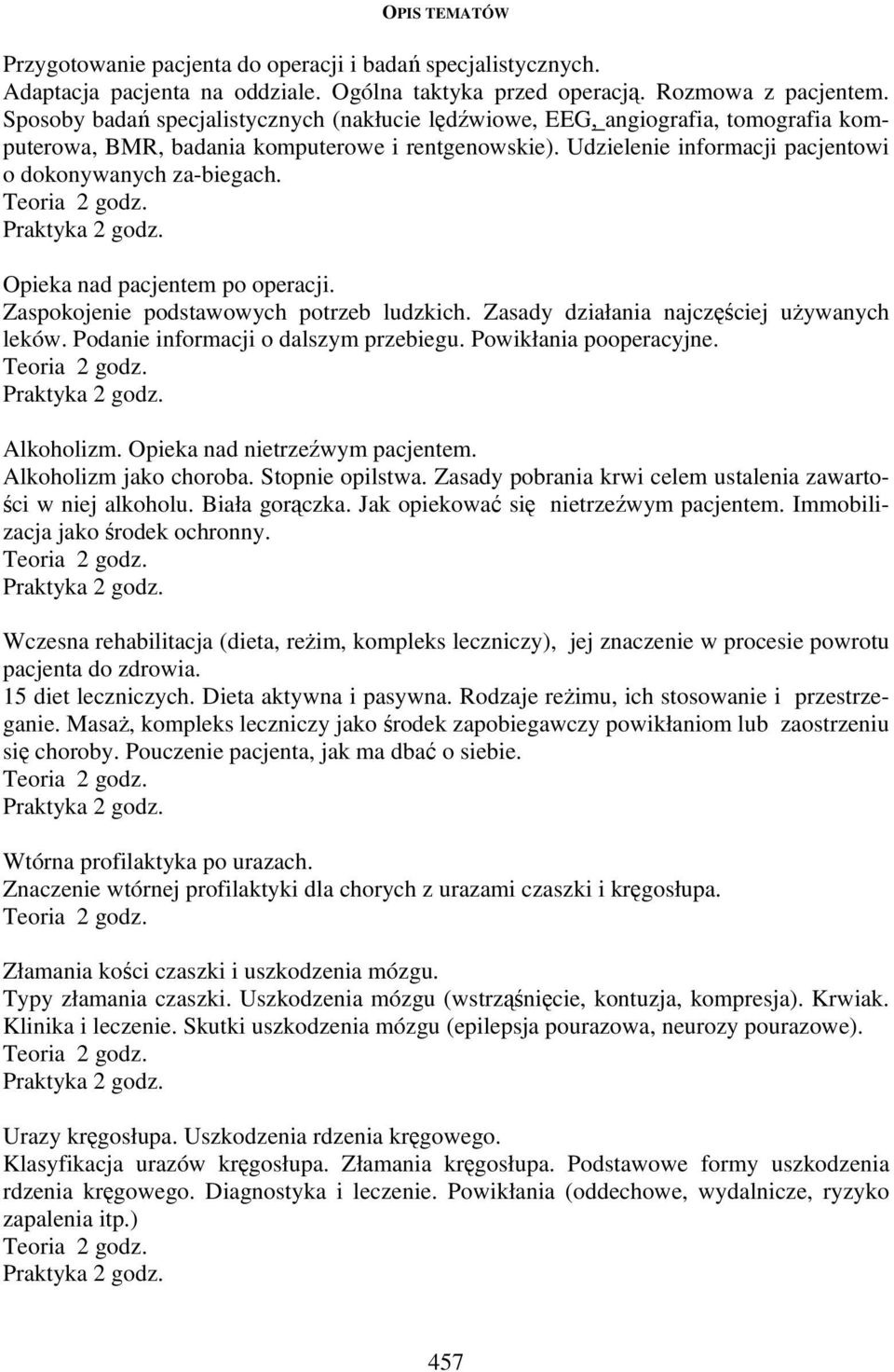 Opieka nad pacjentem po operacji. Zaspokojenie podstawowych potrzeb ludzkich. Zasady działania najczęściej używanych leków. Podanie informacji o dalszym przebiegu. Powikłania pooperacyjne. Alkoholizm.