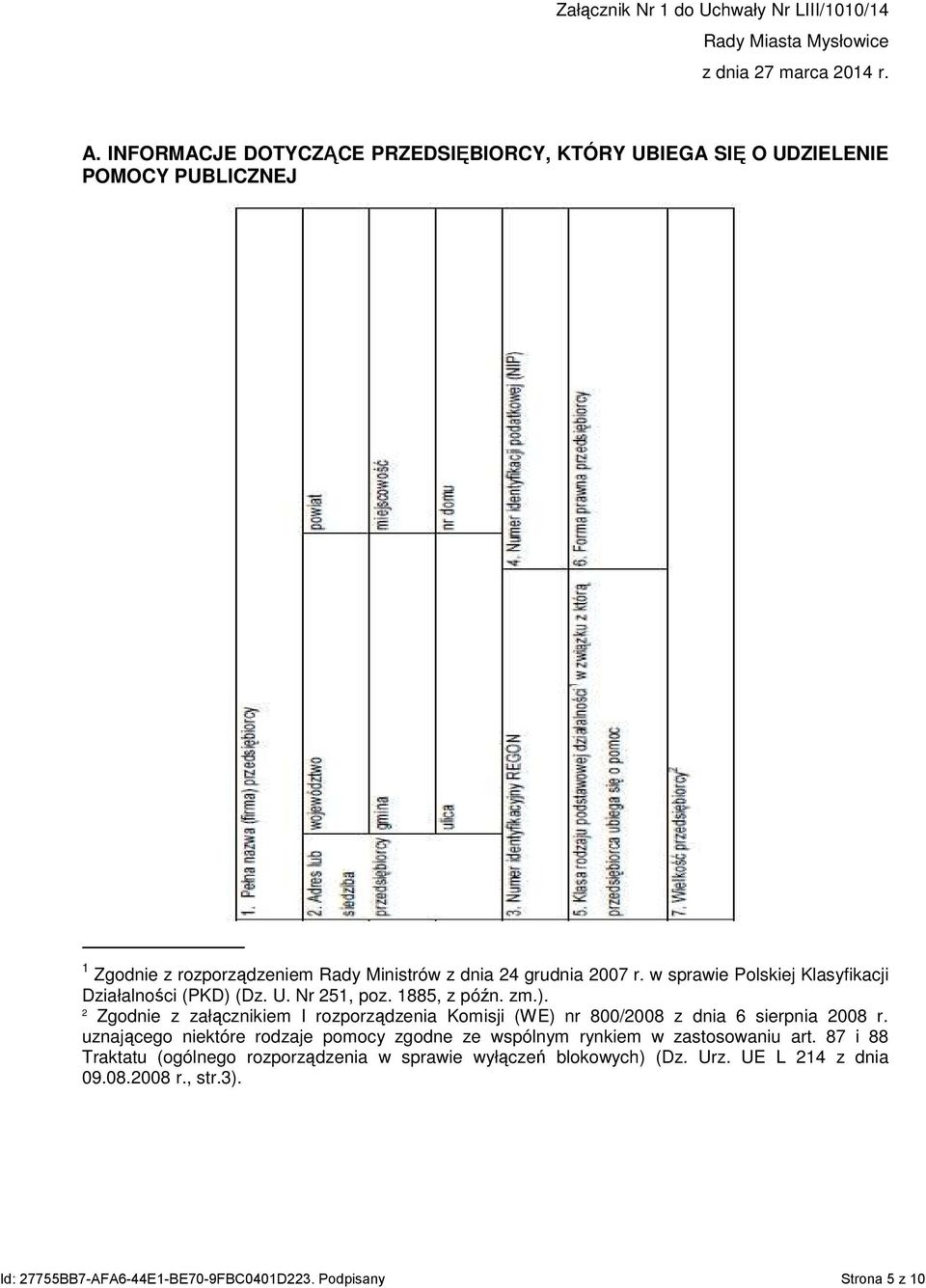 w sprawie Polskiej Klasyfikacji Działalności (PKD) (Dz. U. Nr 251, poz. 1885, z późn. zm.). 2 Zgodnie z załącznikiem I rozporządzenia Komisji (WE) nr 800/2008 z dnia 6 sierpnia 2008 r.