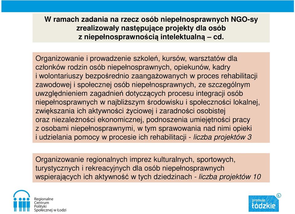 społecznej osób niepełnosprawnych, ze szczególnym uwzględnieniem zagadnień dotyczących procesu integracji osób niepełnosprawnych w najbliższym środowisku i społeczności lokalnej, zwiększania ich