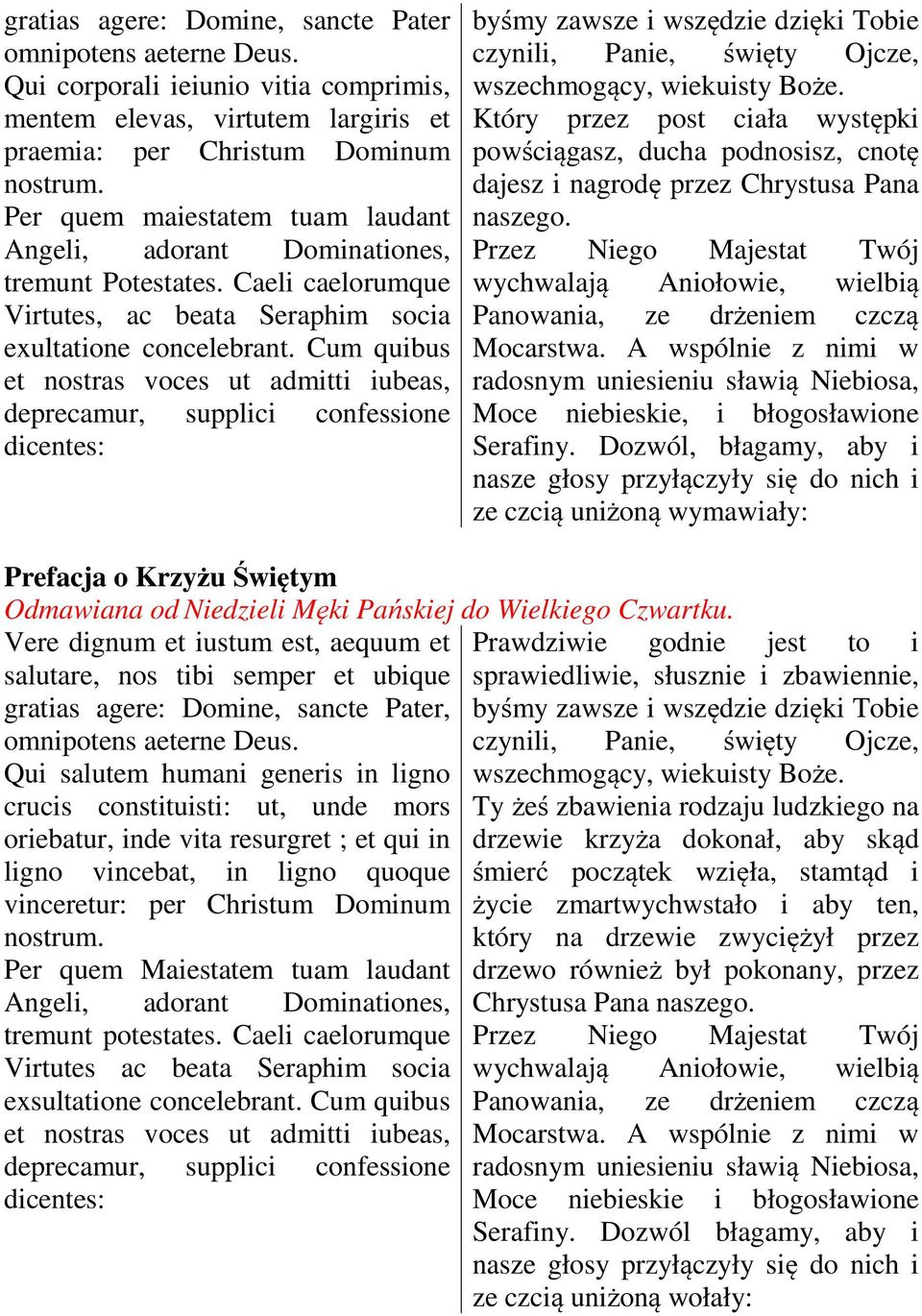 Cum quibus et nostras voces ut admitti iubeas, deprecamur, supplici confessione dicentes: byśmy zawsze i wszędzie dzięki Tobie czynili, Panie, święty Ojcze, wszechmogący, wiekuisty Boże.