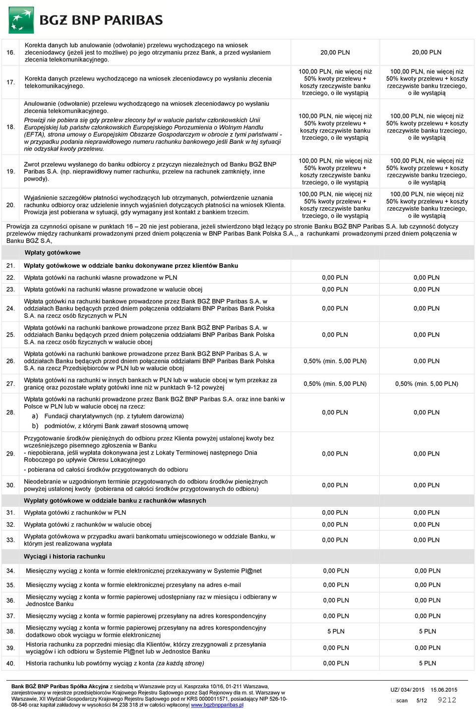 10, nie więcej niż 50% kwoty przelewu + koszty rzeczywiste banku trzeciego, o ile wystąpią 10, nie więcej niż 50% kwoty przelewu + koszty rzeczywiste banku trzeciego, o ile wystąpią 18.