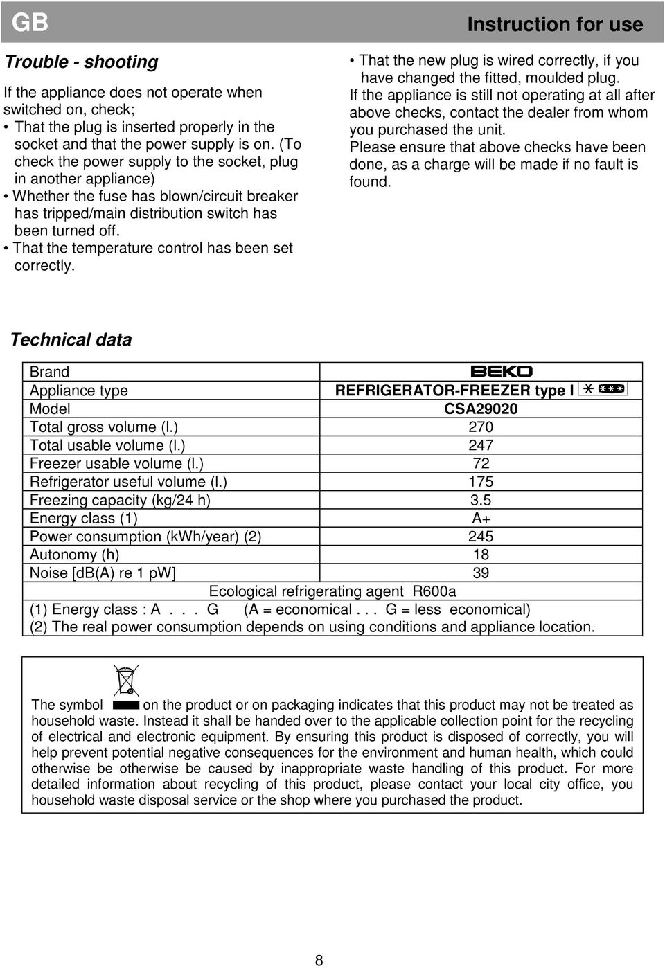 That the temperature control has been set correctly. Instruction for use That the new plug is wired correctly, if you have changed the fitted, moulded plug.