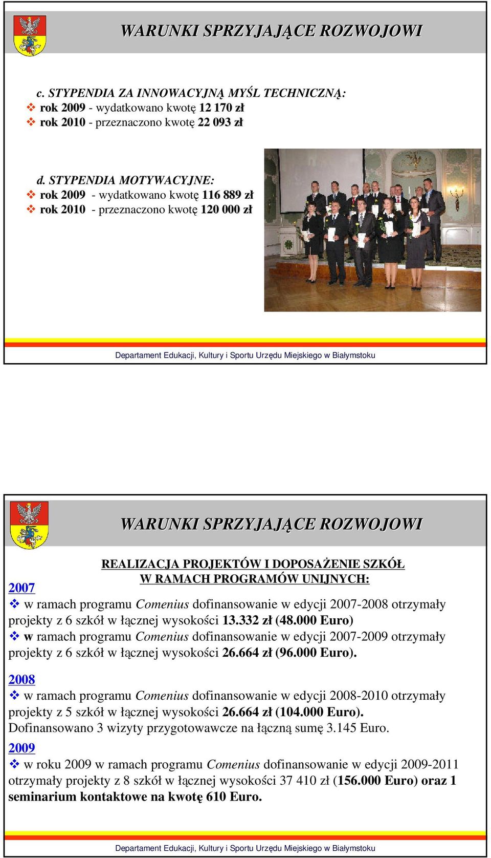 UNIJNYCH: 2007 w ramach programu Comenius dofinansowanie w edycji 2007-2008 otrzymały projekty z 6 szkół w łącznej wysokości 13.332 zł (48.