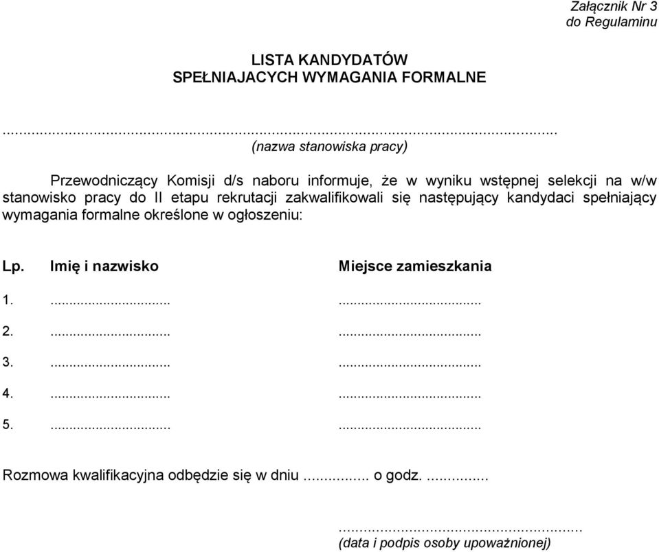 się następujący kandydaci spełniający wymagania formalne określone w ogłoszeniu: Lp. Imię i nazwisko Miejsce zamieszkania 1.