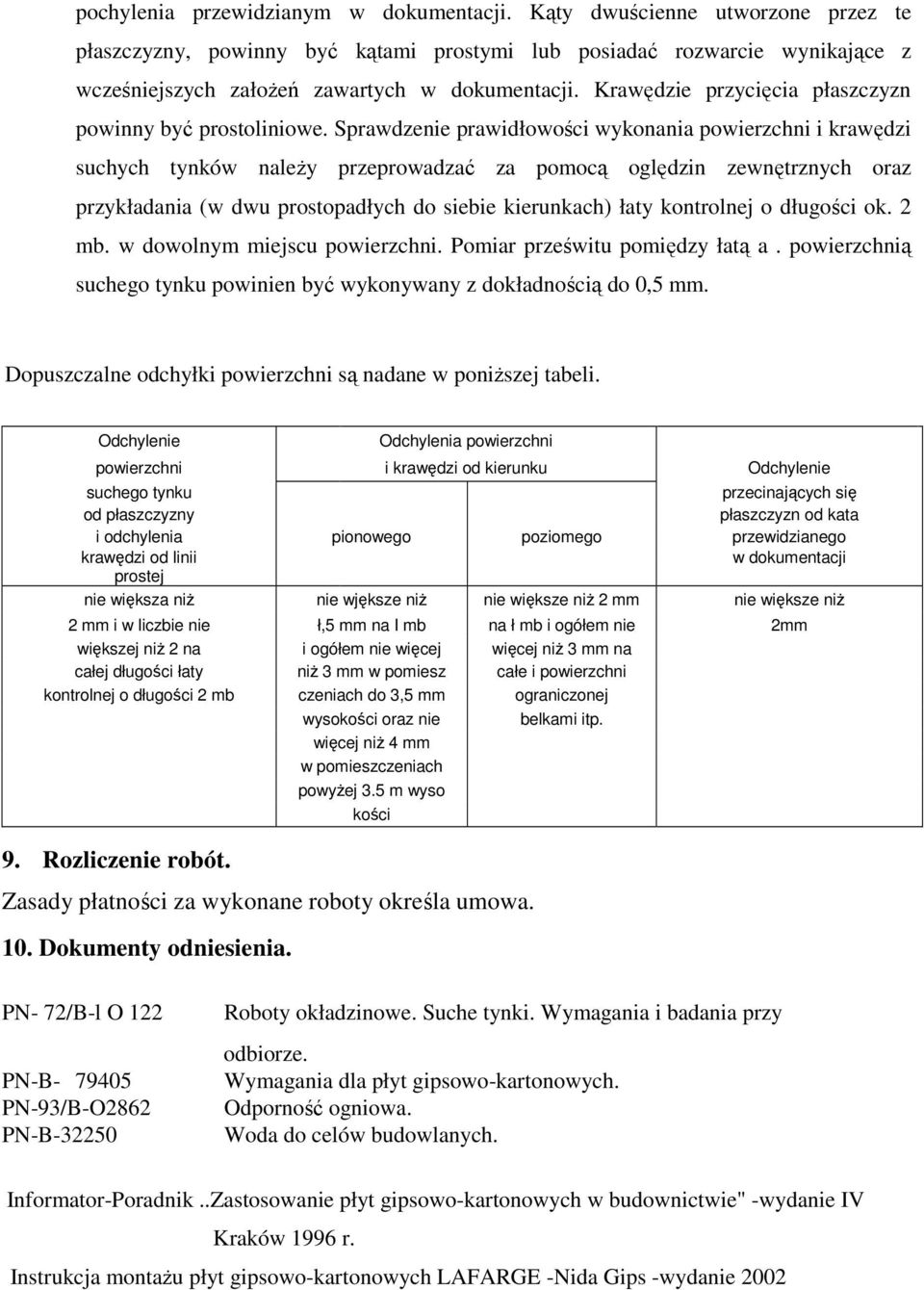 Krawędzie przycięcia płaszczyzn powinny być prostoliniowe.