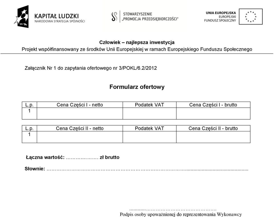 Cena Części I - netto Podatek VAT Cena Części I - brutto 1 L.p.