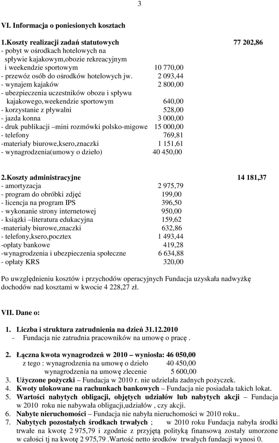 2 093,44 - wynajem kajaków 2 800,00 - ubezpieczenia uczestników obozu i spływu kajakowego, weekendzie sportowym 640,00 - korzystanie z pływalni 528,00 - jazda konna 3 000,00 - druk publikacji mini