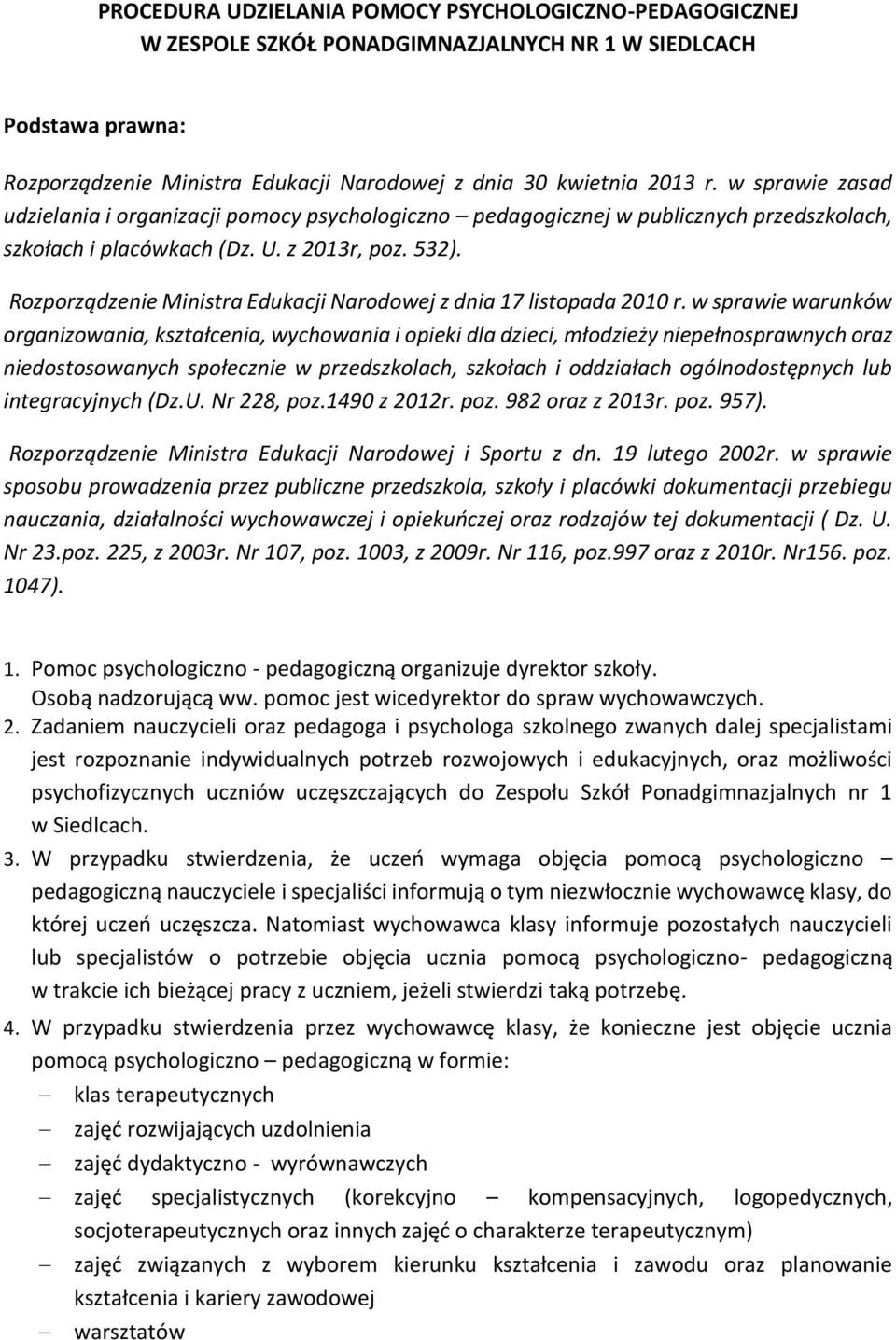 Rozporządzenie Ministra Edukacji Narodowej z dnia 17 listopada 2010 r.