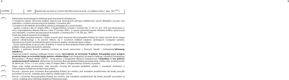 świadectwo przydatności do produkcji substancji pomagających w przetwarzaniu; - zgodnie z ustawą z dnia 25 sierpnia 2006 r. o bezpieczeństwie Ŝywności i Ŝywienia (Dz. U. Nr 171, poz.