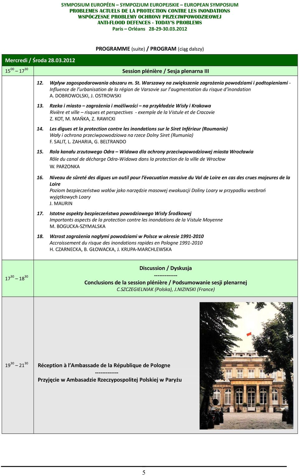 Rzeka i miasto zagrożenia i możliwości na przykładzie Wisły i Krakowa Rivière et ville risques et perspectives - exemple de la Vistule et de Cracovie Z. KOT, M. MAŃKA, Z. RAWICKI 14.