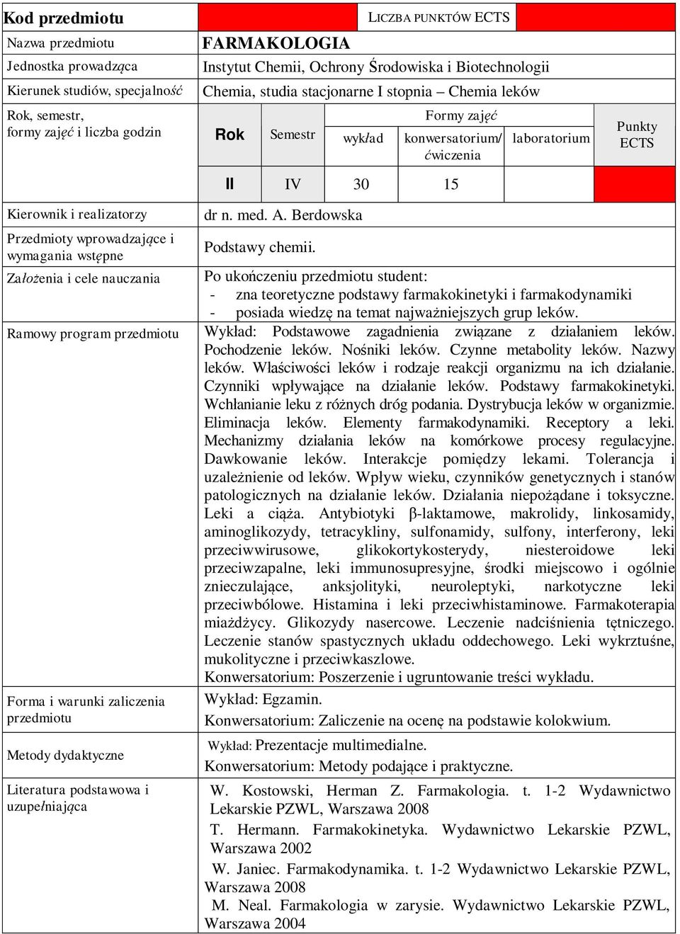 Ramowy program Wyk ad: Podstawowe zagadnienia zwi zane z dzia aniem leków. Pochodzenie leków. N niki leków. Czynne metabolity leków. Nazwy leków.