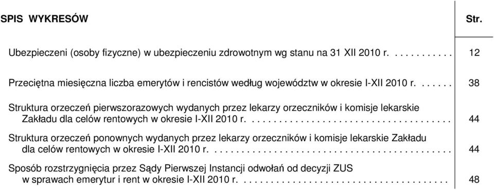 ...... 38 Struktura orzeczeń pierwszorazowych wydanych przez lekarzy orzeczników i komisje lekarskie Zakładu dla celów rentowych w okresie I-XII 2010 r.