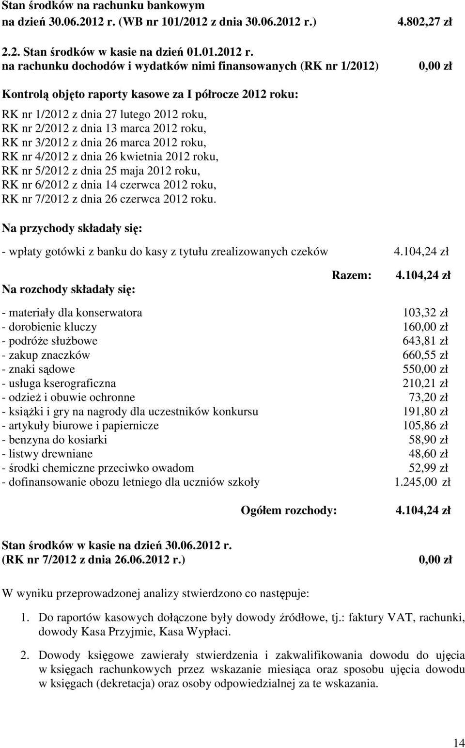 4/2012 z dnia 26 kwietnia 2012 roku, RK nr 5/2012 z dnia 25 maja 2012 roku, RK nr 6/2012 z dnia 14 czerwca 2012 roku, RK nr 7/2012 z dnia 26 czerwca 2012 roku.