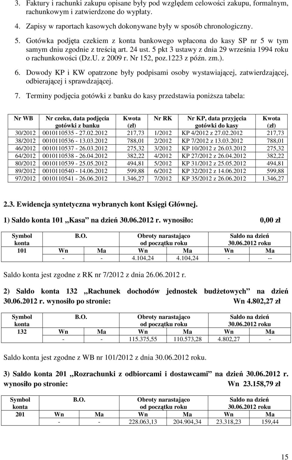 1223 z późn. zm.). 6. Dowody KP i KW opatrzone były podpisami osoby wystawiającej, zatwierdzającej, odbierającej i sprawdzającej. 7.