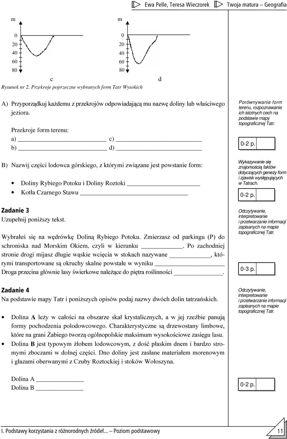 Przekroje form terenu: a) c) b) d) B) Nazwij F]FL ORGRZFD JyUVNLHJR ] NWyU\PL ]ZL]DQH MHVW SRZVWDQLH IRUP Doliny Rybiego Potoku i Doliny Roztoki KoWáD Czarnego Stawu Porównywanie form terenu,