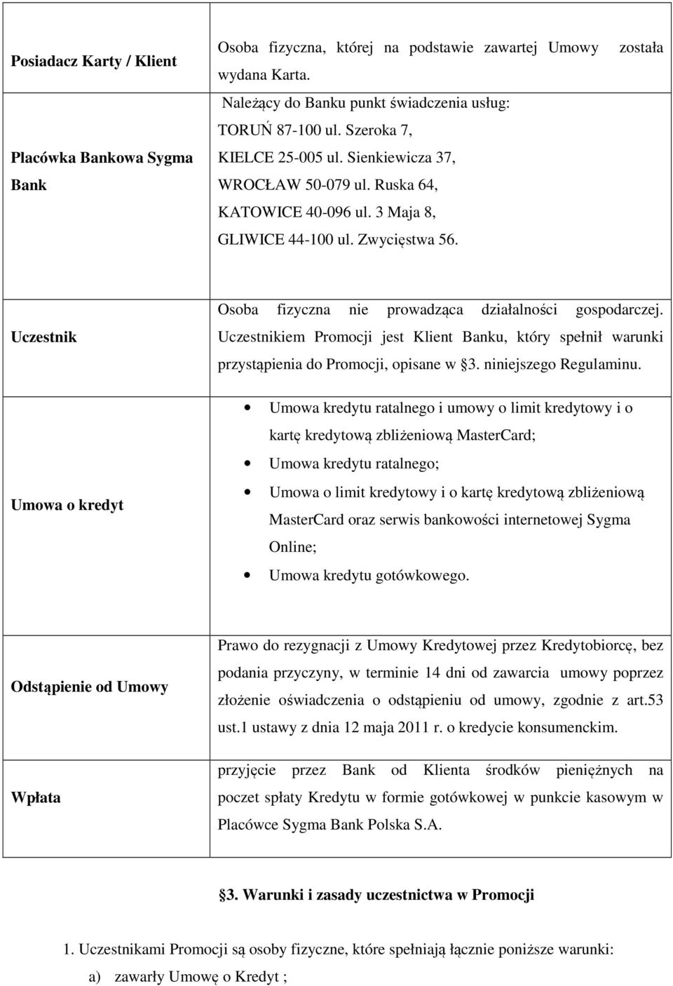 została Uczestnik Umowa o kredyt Osoba fizyczna nie prowadząca działalności gospodarczej. Uczestnikiem Promocji jest Klient Banku, który spełnił warunki przystąpienia do Promocji, opisane w 3.