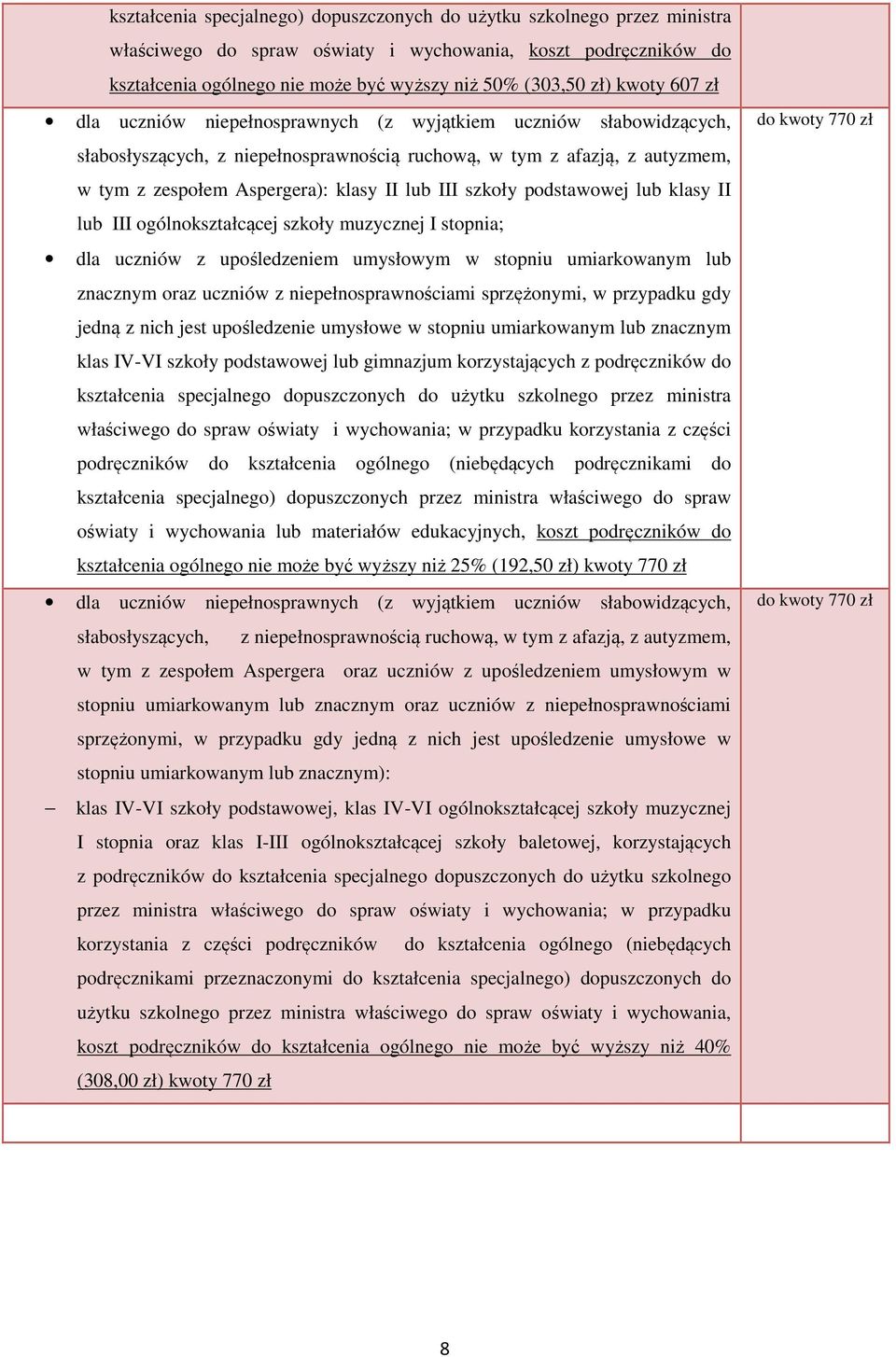 III szkoły podstawowej lub klasy II lub III ogólnokształcącej szkoły muzycznej I stopnia; dla uczniów z upośledzeniem umysłowym w stopniu umiarkowanym lub znacznym oraz uczniów z