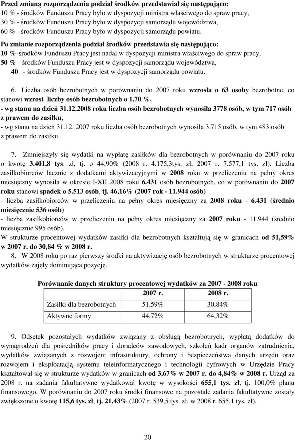 Po zmianie rozporządzenia podział środków przedstawia się następująco: 10 %-środków Funduszu Pracy jest nadal w dyspozycji ministra właściwego do spraw pracy, 50 % - środków Funduszu Pracy jest w