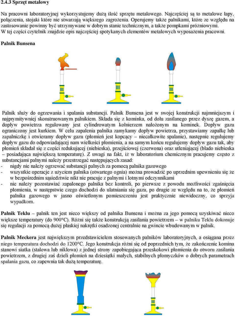 W tej części czytelnik znajdzie opis najczęściej spotykanych elementów metalowych wyposażenia pracowni. Palnik Bunsena Palnik służy do ogrzewania i spalania substancji.
