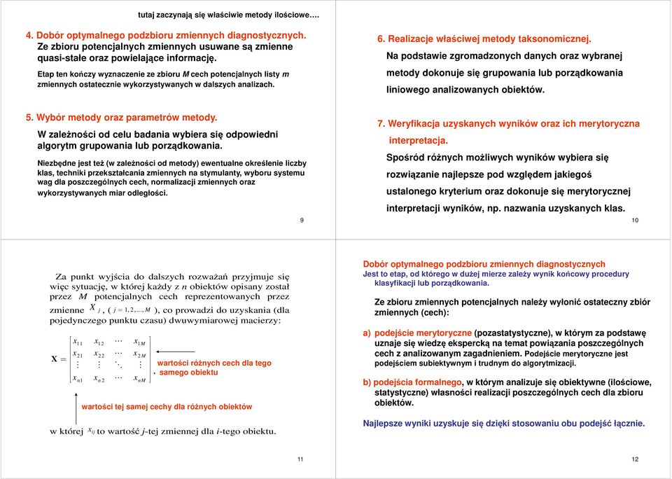 Na podstawe zgroadzonych danych oraz wybrane etody doonue sę grupowana lub porządowana lnowego analzowanych obetów. 5. Wybór etody oraz paraetrów etody.