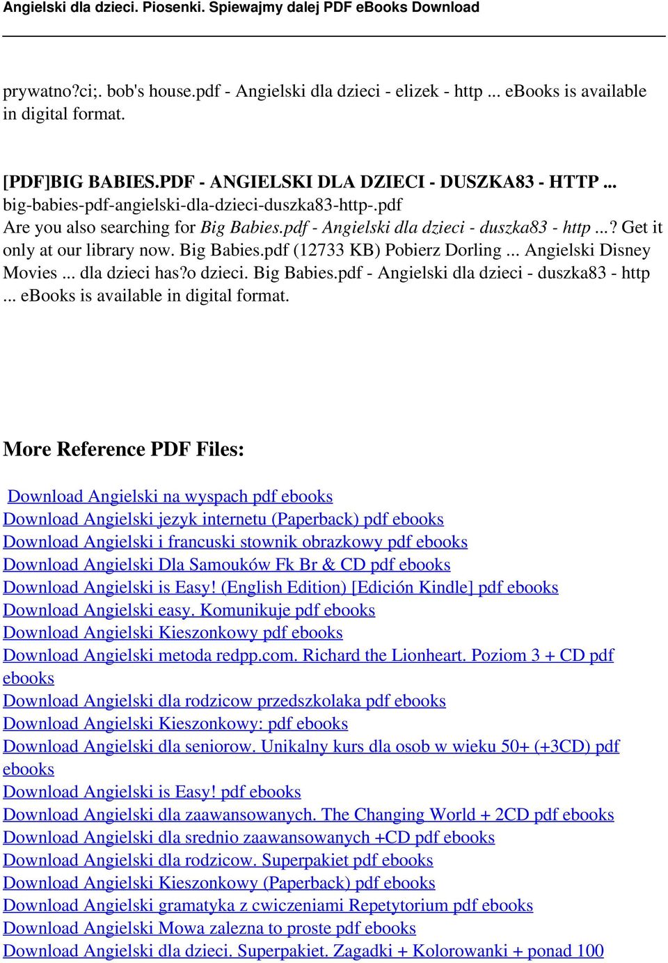 .. Angielski Disney Movies... dla dzieci has?o dzieci. Big Babies.pdf - Angielski dla dzieci - duszka83 - http.