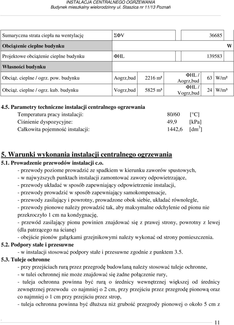 budynku Aogrz,bud 2216 m² Obciąż. cieplne / ogrz. kub. budynku Vogrz,bud 58