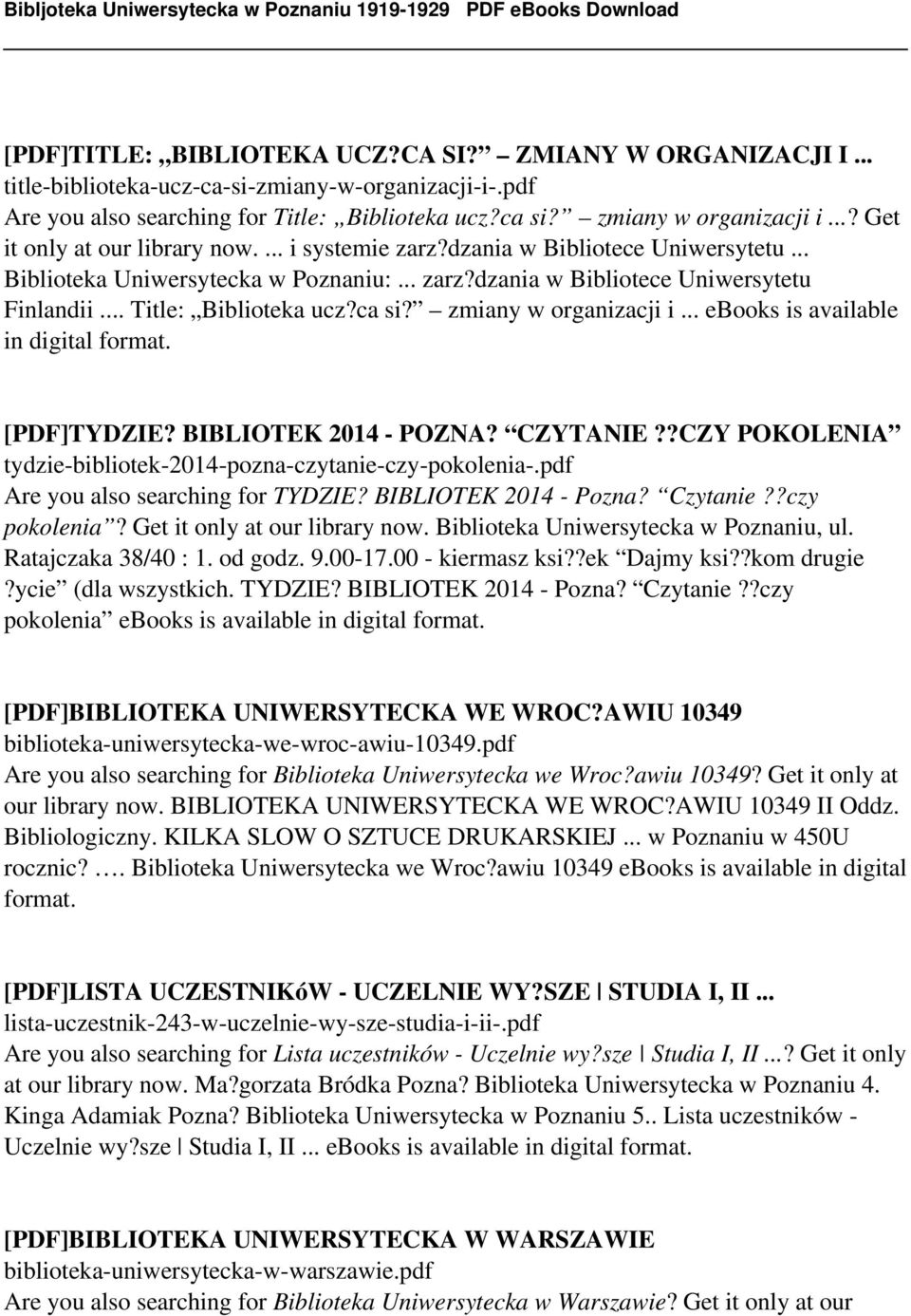 .. Title: Biblioteka ucz?ca si? zmiany w organizacji i... ebooks is available in digital format. [PDF]TYDZIE? BIBLIOTEK 2014 - POZNA? CZYTANIE?