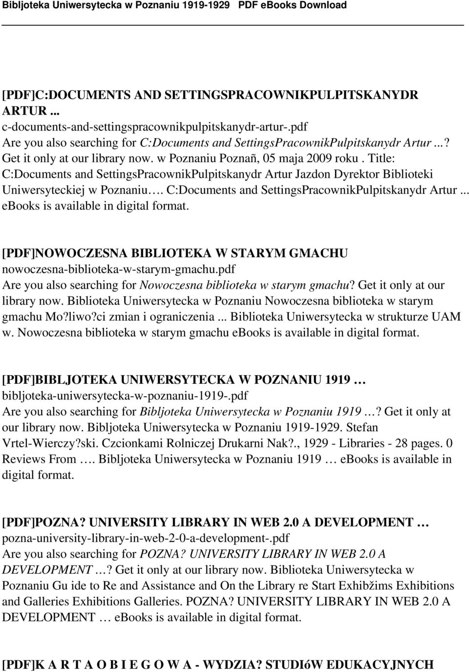 C:Documents and SettingsPracownikPulpitskanydr Artur... ebooks is available in digital format. [PDF]NOWOCZESNA BIBLIOTEKA W STARYM GMACHU nowoczesna-biblioteka-w-starym-gmachu.