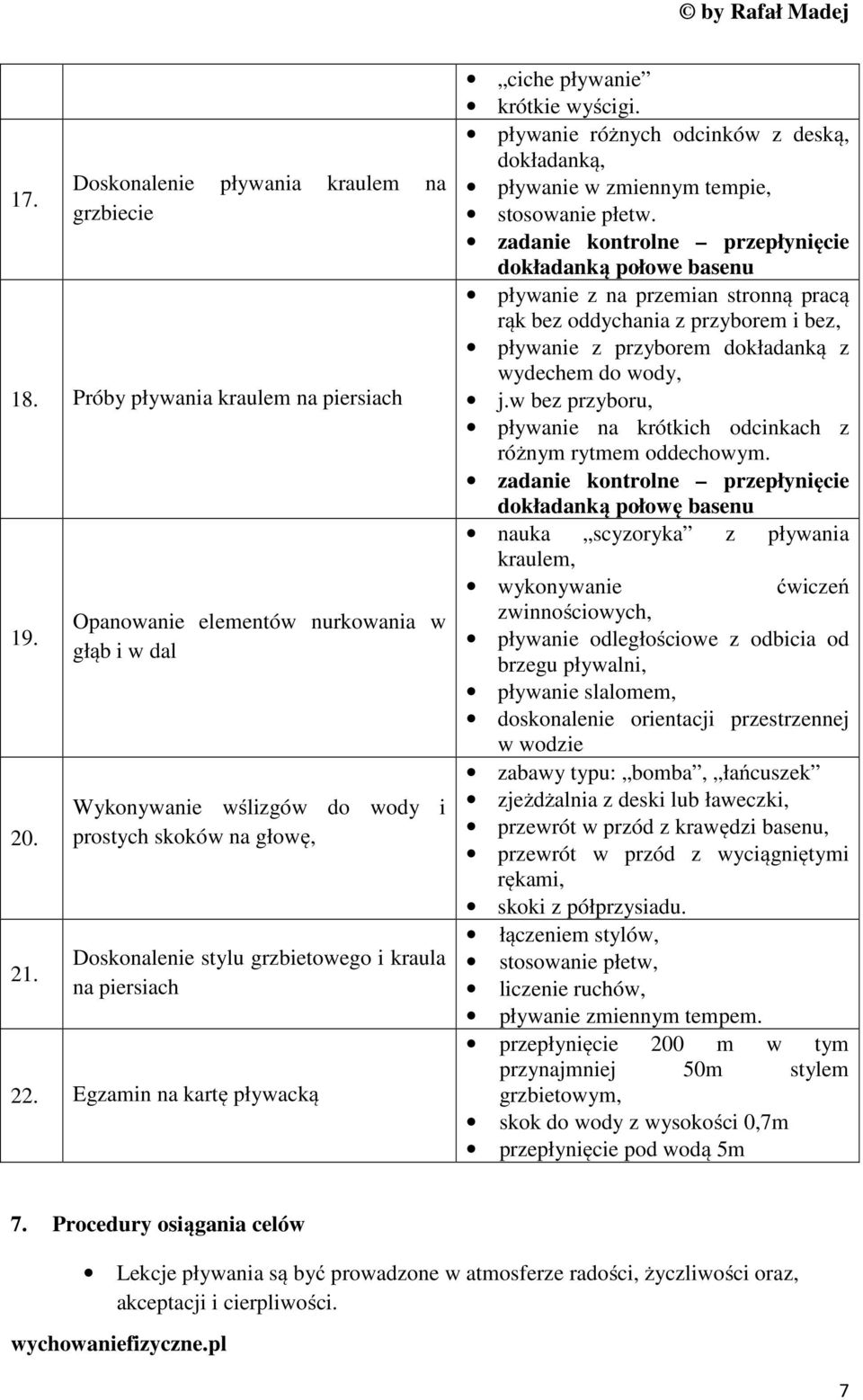 Egzamin na kartę pływacką ciche pływanie krótkie wyścigi. pływanie różnych odcinków z deską, dokładanką, pływanie w zmiennym tempie, stosowanie płetw.