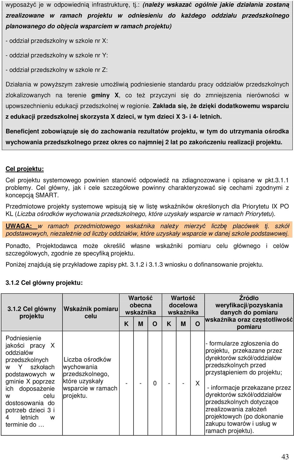 X: - oddział przedszkolny w szkole nr Y: - oddział przedszkolny w szkole nr Z: Działania w powyższym zakresie umożliwią podniesienie standardu pracy oddziałów przedszkolnych zlokalizowanych na