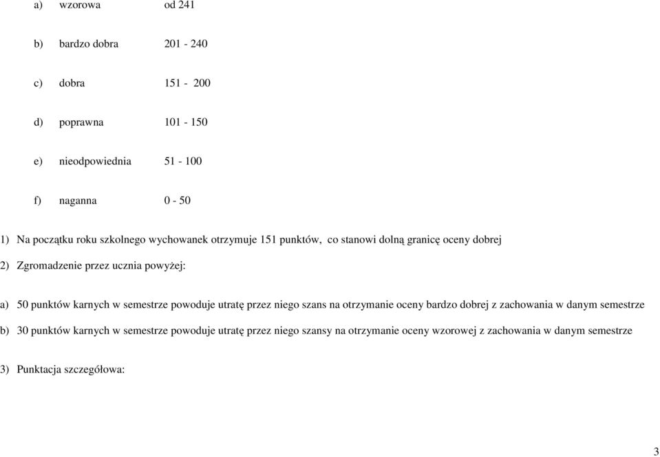 karnych w semestrze powoduje utratę przez niego szans na otrzymanie oceny bardzo dobrej z zachowania w danym semestrze b) 30 punktów