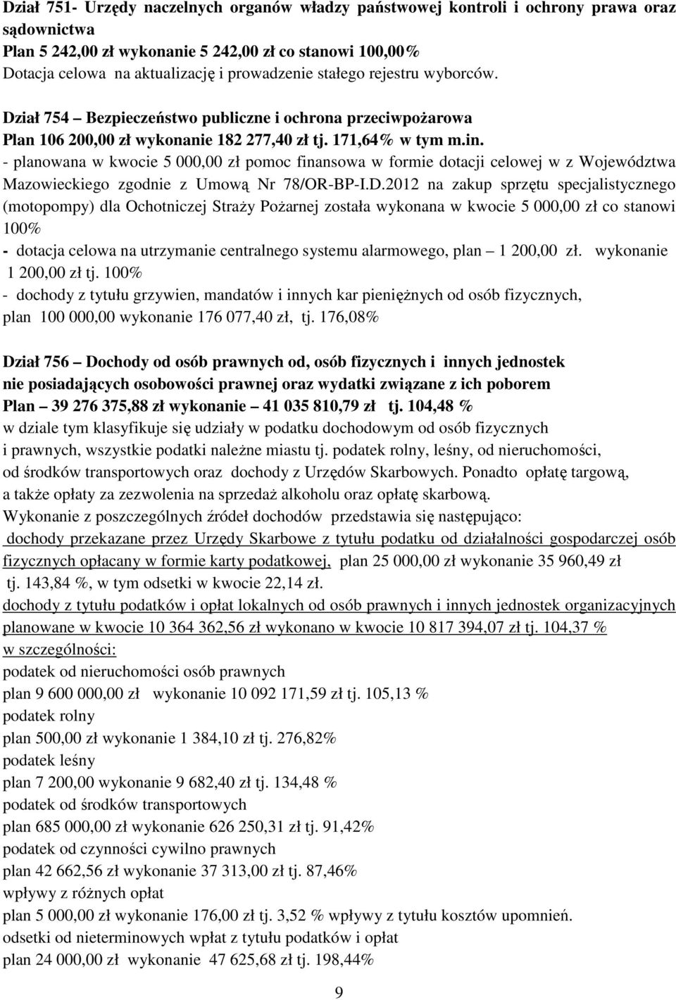 - planowana w kwocie 5 000,00 zł pomoc finansowa w formie dotacji celowej w z Województwa Mazowieckiego zgodnie z Umową Nr 78/OR-BP-I.D.