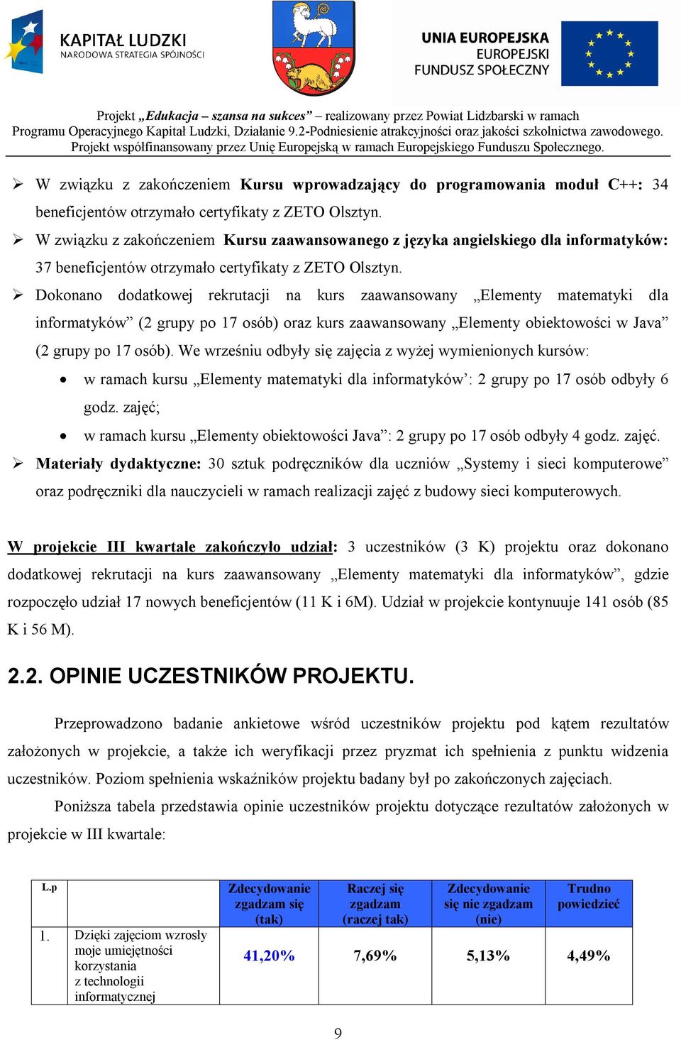 Dokonano dodatkowej rekrutacji na kurs zaawansowany Elementy matematyki dla informatyków (2 grupy po 17 osób) oraz kurs zaawansowany Elementy obiektowości w Java (2 grupy po 17 osób).