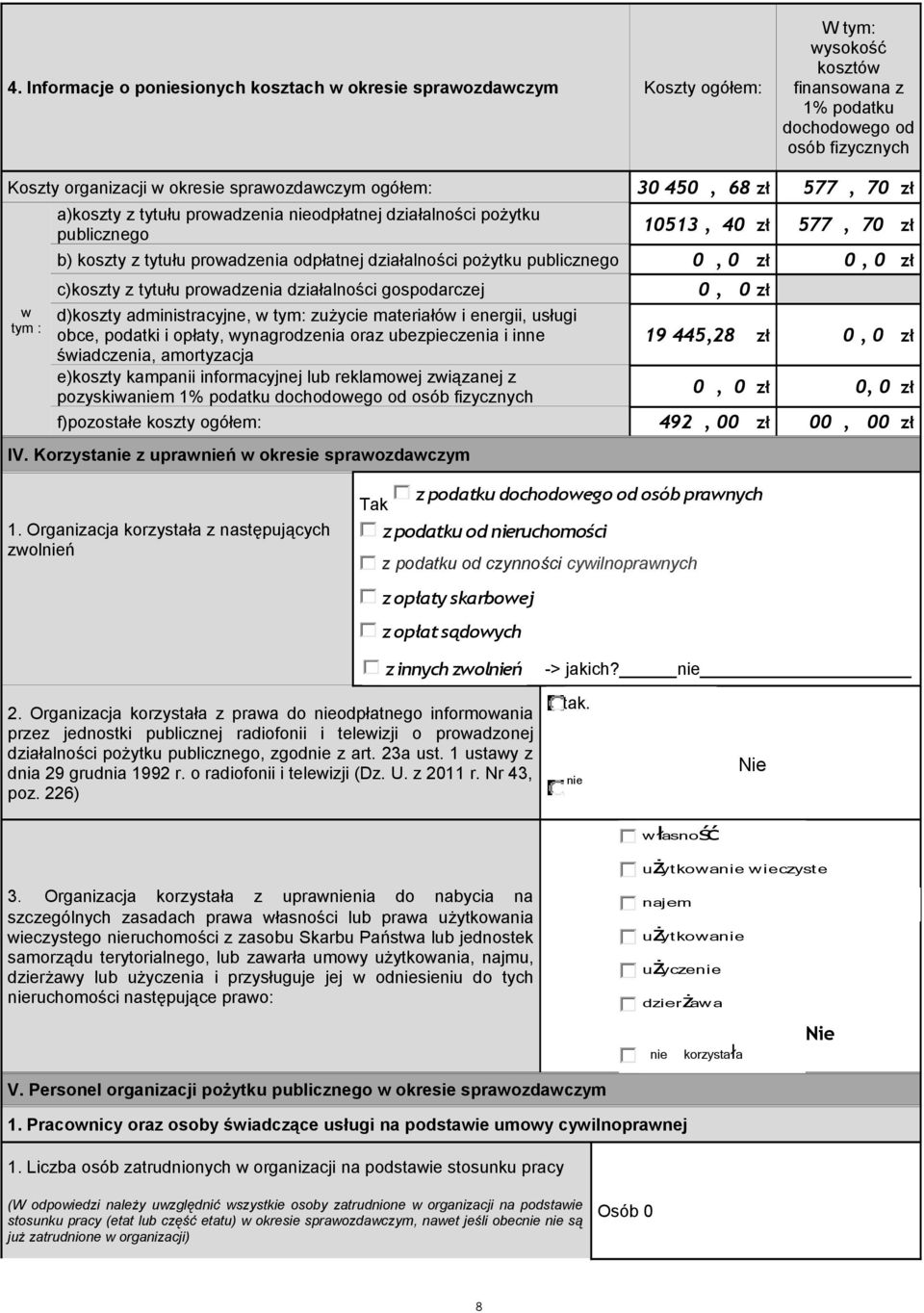 publicznego 0, 0 zł 0, 0 zł c)koszty z tytułu prowadzenia działalności gospodarczej 0, 0 zł d)koszty administracyjne, w tym: zużycie materiałów i energii, usługi obce, podatki i opłaty, wynagrodzenia