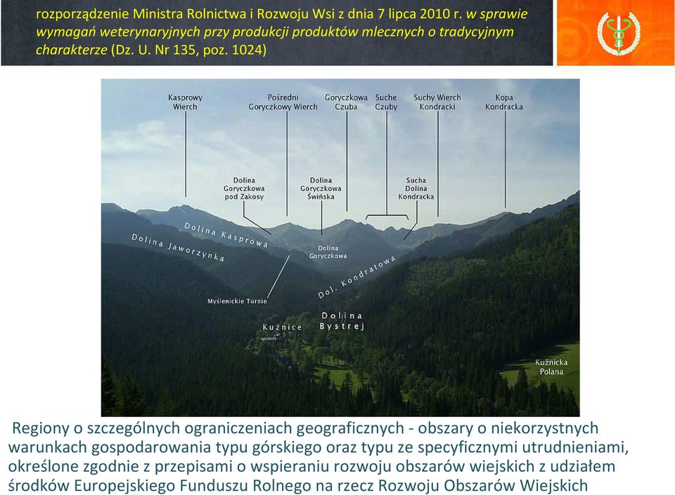 1024) Regiony o szczególnych ograniczeniach geograficznych - obszary o niekorzystnych warunkach gospodarowania typu górskiego